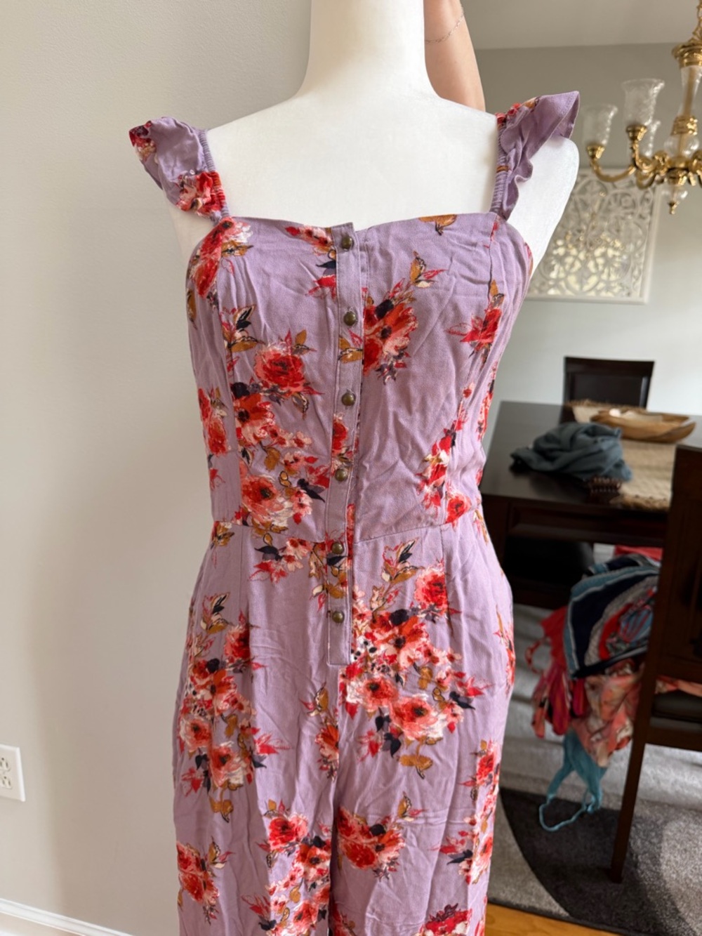 Xhilaration Lavender Floral Button-Front Jumpsuit